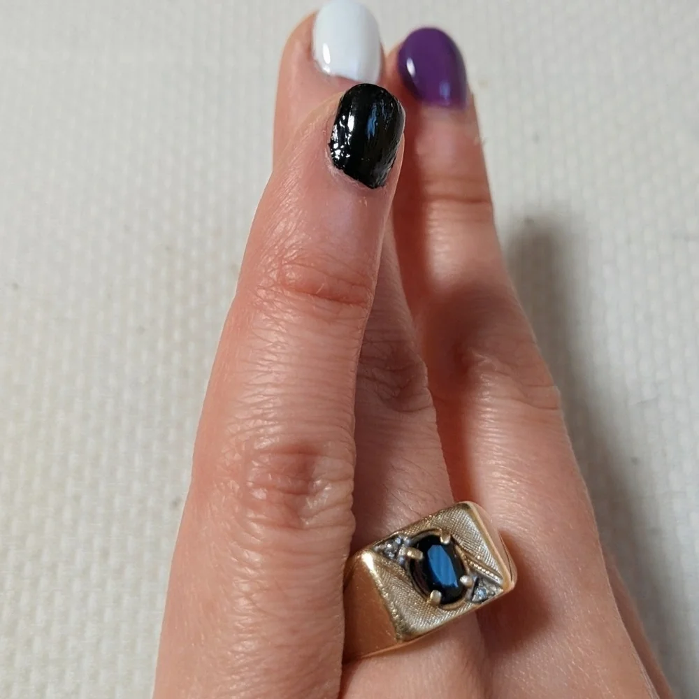 Vtg 1912 Weinman Brothers 10k sapphire solid Gold ring diamond accents  3.7g